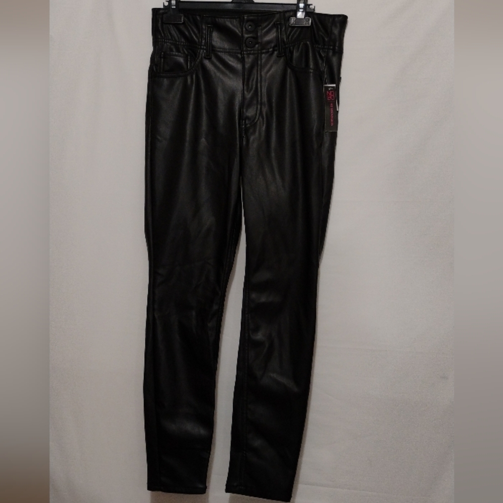 NEW NO BOUNDARIES Black Faux Leather High Rise 'Corset' Skinny Pants Size 11
